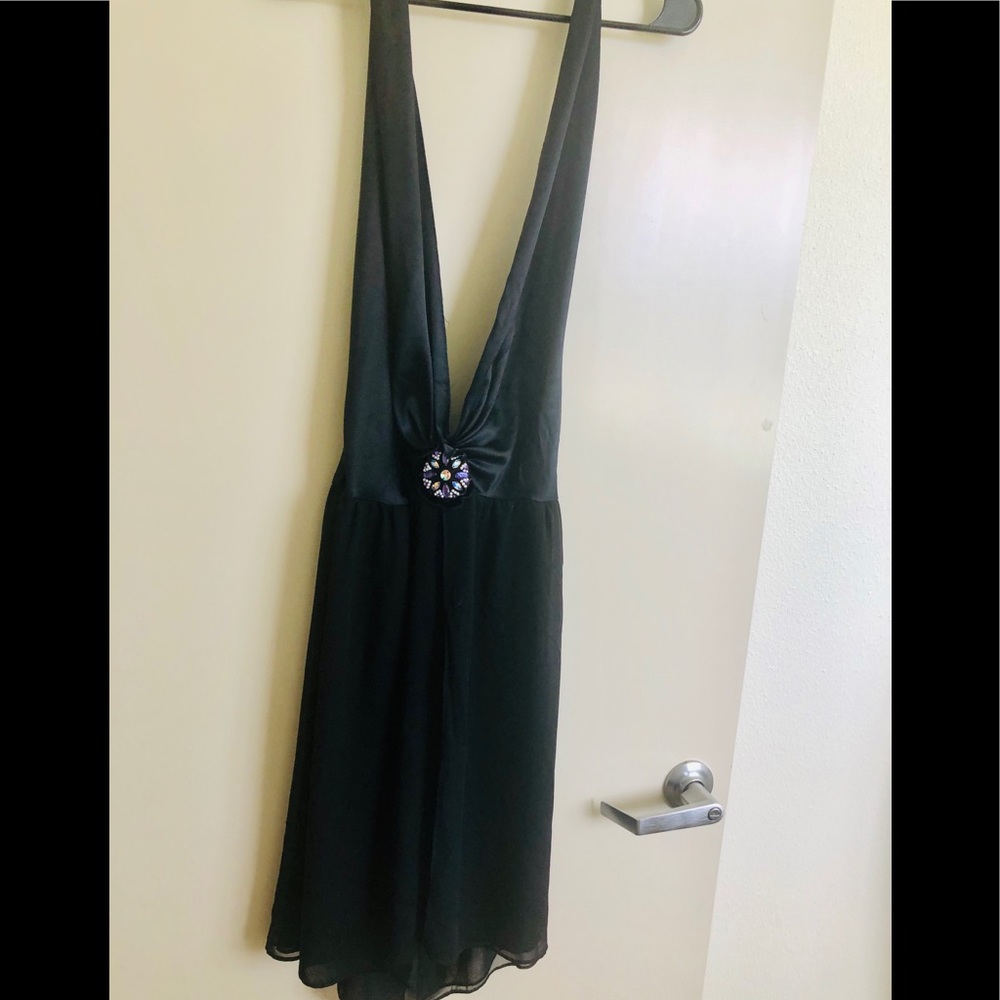 Halter deep neck plunge dress
